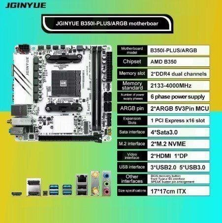 JGINYUE B350i ITX aRGB DDR4 AM4 placa mãe white branca b350 Ryzen 🖥️⚙️