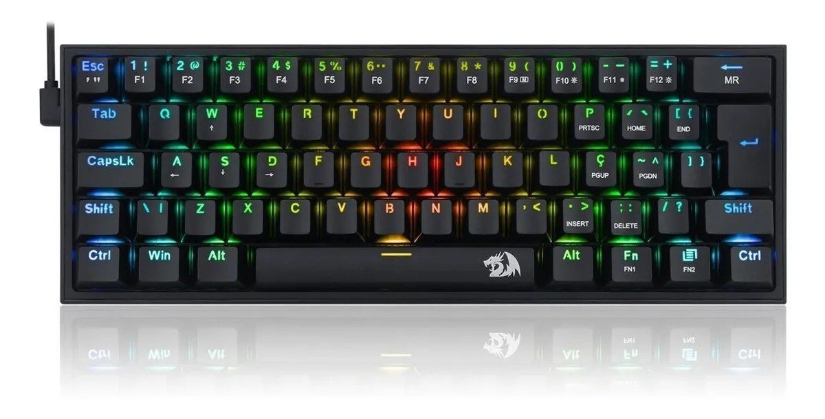 Teclado Redragon Fizz QWERTY Redragon Brown português Brasil cor preto com luz RGB 🖥️🎮