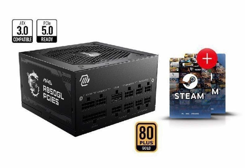 Fonte MSI MAG A850GL, 850W, 80 Plus Gold, Modular, PFC Ativo, Com Cabo, Preto + GIFT CARD STEAM $20 🛒💻