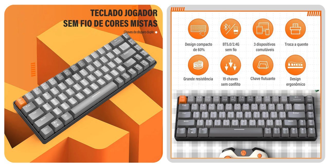 Teclado Mecânico Free Wolf K68 Qwertz Hot-swap