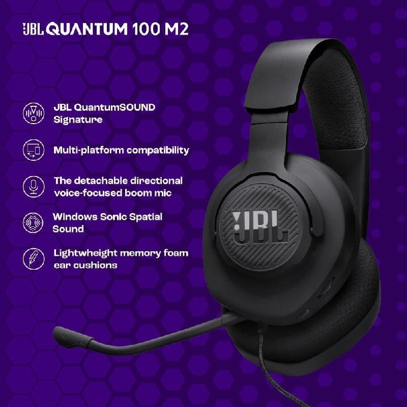 JBL, Fone de Ouvido Com Fio, Quantum 100M2, Headset Gamer, Over Ear, Microfone Removível - Preto 🎧🎮