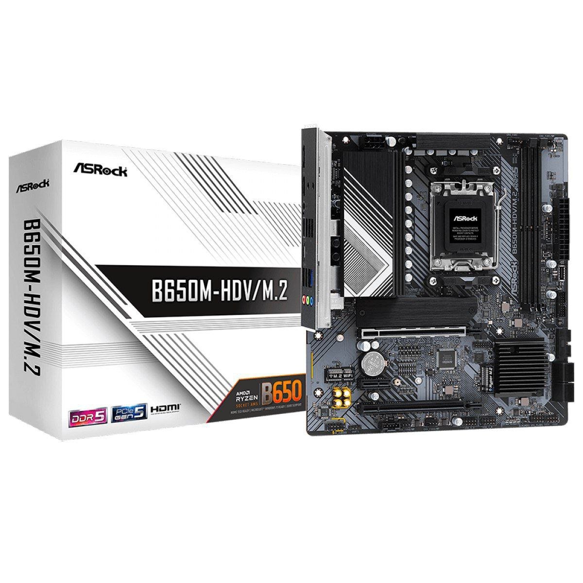 Placa Mãe ASRock B650M-HDV/M.2, Chipset B650, AMD AM5, M-ATX, DDR5