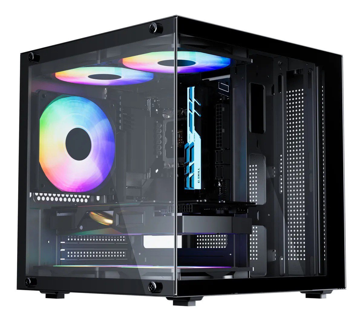 Gabinete Gamer Aquário Mini-ITX, Micro-ATX com 5 FANS 🔥🔥🖥️🎮