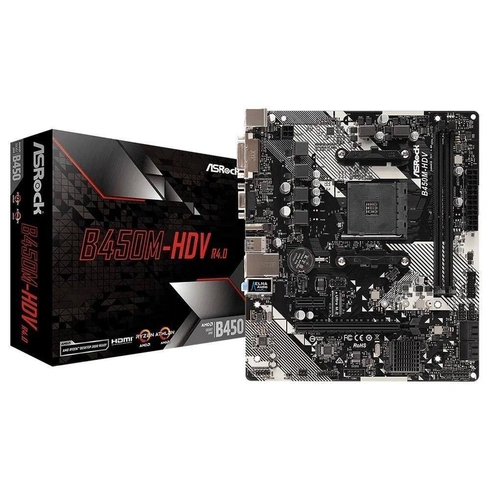 Placa-Mãe ASRock B450M-HDV R4.0, AMD AM4, Micro ATX, DDR4, Preto 🖥️