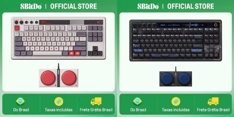 8BitDo Teclado Mecânico Retrô para jogos BT/2.4G/USB-C 87 teclas, botões duplos super programáveis 🕹️⌨️
