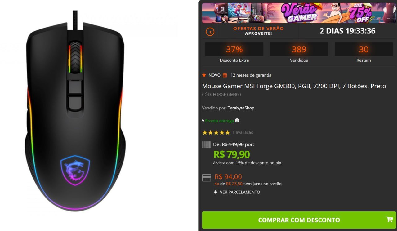 Mouse Gamer MSI Forge GM300 RGB 🖱️🎮