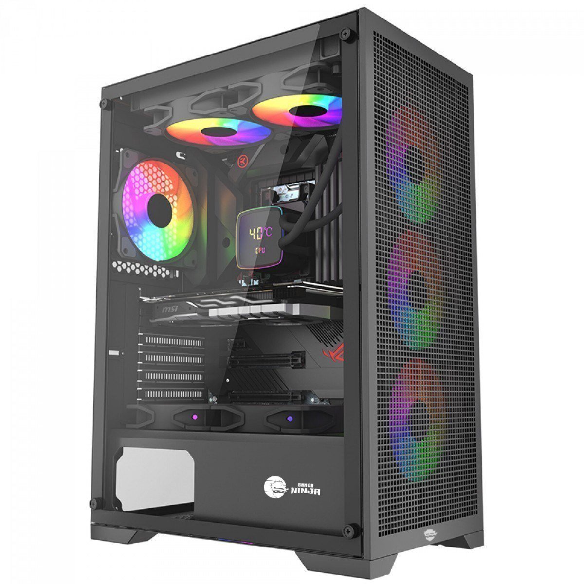 Gabinete Gamer Ninja Kurama, Mid Tower, Vidro Temperado, ATX, Sem Fonte, Com 4 Fans Rainbow 🖥️🎮🌈