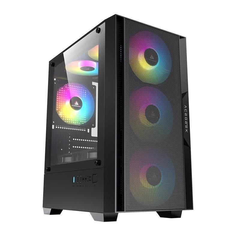 Gabinete Gamer Acegeek Stratus Mesh – Mid-Tower, Lateral de Vidro (Preto) Sem Fan
