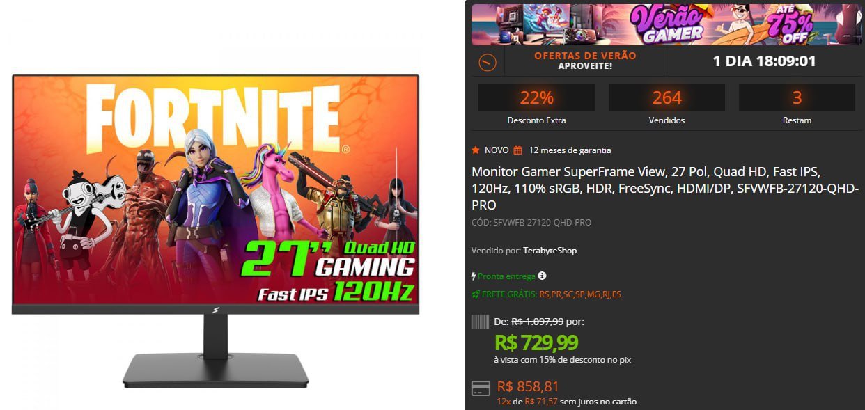 Monitor Gamer SuperFrame View, 27 Pol, Quad HD, Fast IPS, 120Hz 🖥️🎮