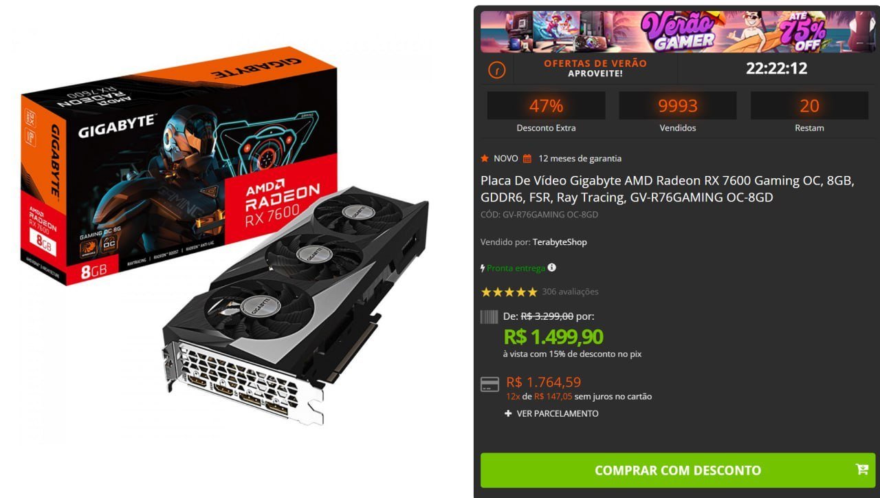 Placa de Vídeo Gigabyte AMD Radeon RX 7600 Gaming OC, 8GB GDDR6 🖥️🛒