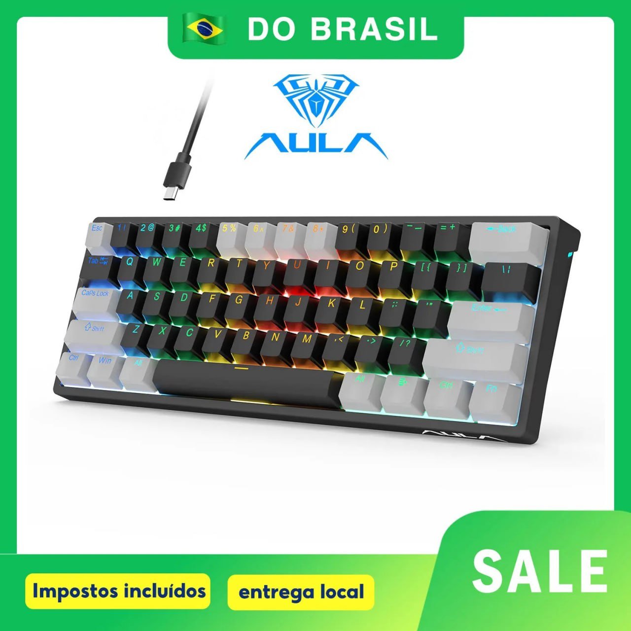 Teclado Mecânico Aula F3261 60% RGB 🎮⌨️