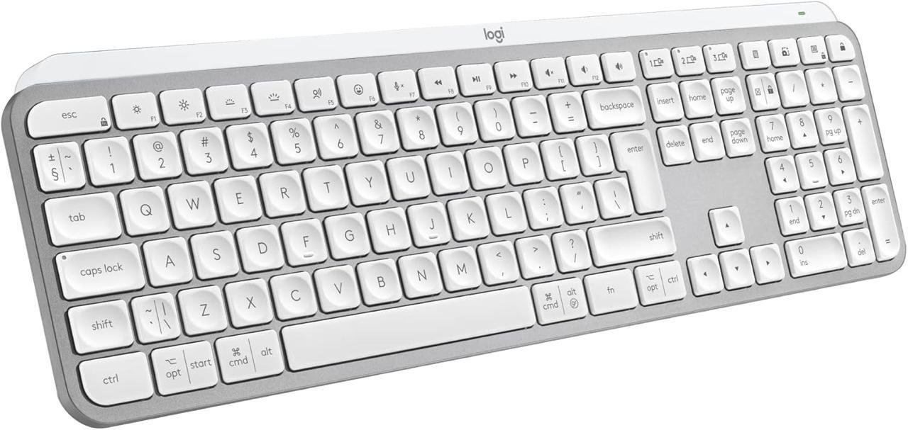 Teclado sem fio Logitech MX Keys S com Clique Silencioso, Teclas Programáveis, Iluminação Inteligente, Conexão Bluetooth ou Receptor USB Logi Bolt e Bateria Recarregável - Cinza Claro ⌨️
