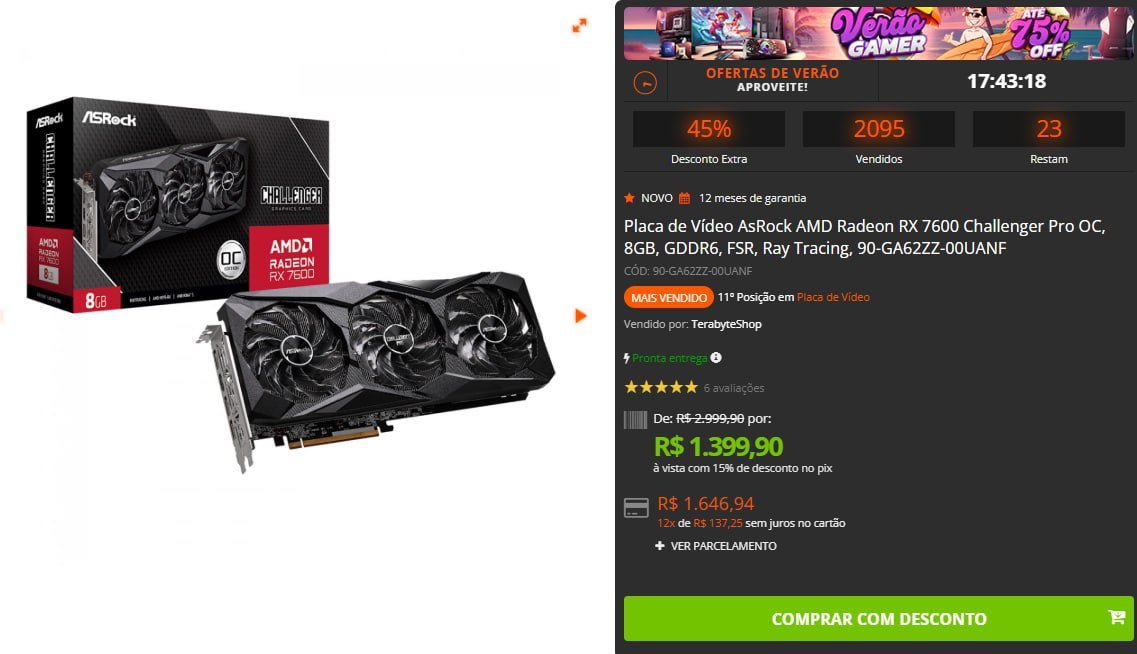 Placa de Vídeo AsRock AMD Radeon RX 7600 Challenger Pro OC 🖥️🎮