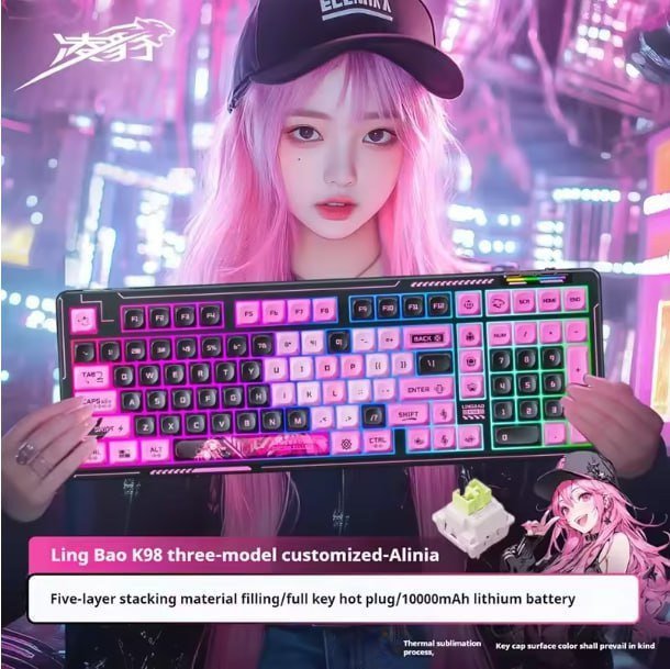 Teclado Mecânico Lingbao k98 PRO Wireless 10000mAh 🔥⌨️