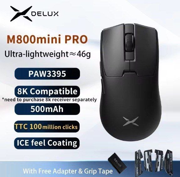 Mouse Sem Fio Delux M800 Mini Pro PAW 3395 500mAh 46g TTC Blue Dot 🖱️🔵