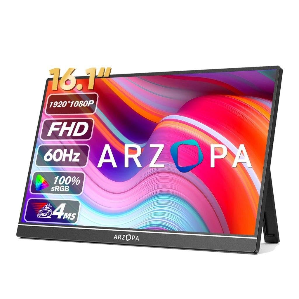 Monitor Portátil ARZOPA Z1C 16.1" 1080P FHD IPS, Tela de Laptop 100% sRGB com Suporte, Compatível PC Mac Phone Xbox 🖥️📱🎮