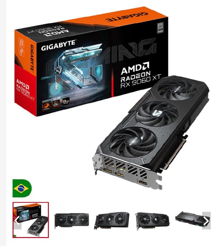Placa de Vídeo Gigabyte AMD Radeon RX 9060 XT Gaming OC, 8GB, GDDR6, FSR, Ray Tracing, GV-R9060XTGAMING OC-8GD 🖥️🎮