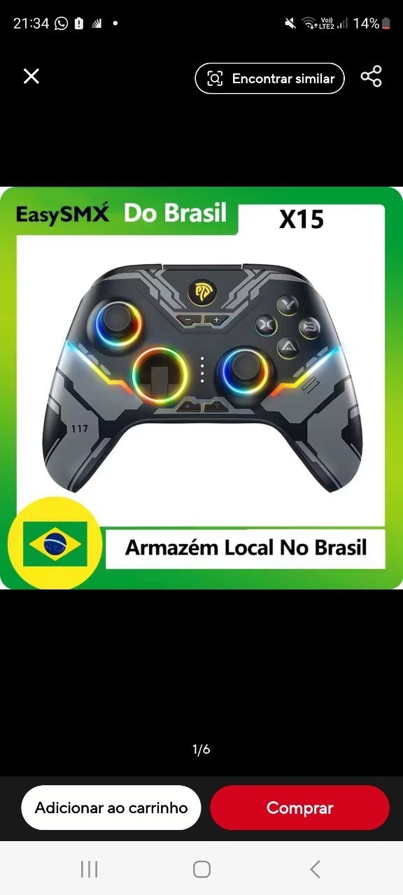 Controle sem fio EasySMX X15 Bluetooth compatível com PC/Switch/Celular/TV/Steam, efeito Hall RGB, bateria de 1000mAh (Estoque no Brasil) 🎮
