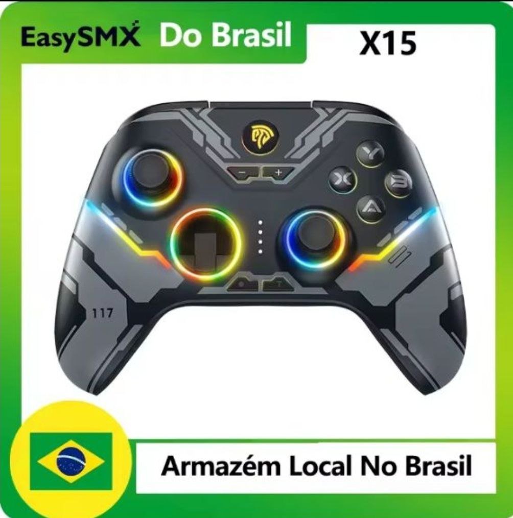 Controle sem fio EasySMX X15 Bluetooth compatível com PC/Switch/Celular/TV/Steam, efeito Hall RGB, bateria de 1000mAh (Estoque no Brasil) 🎮