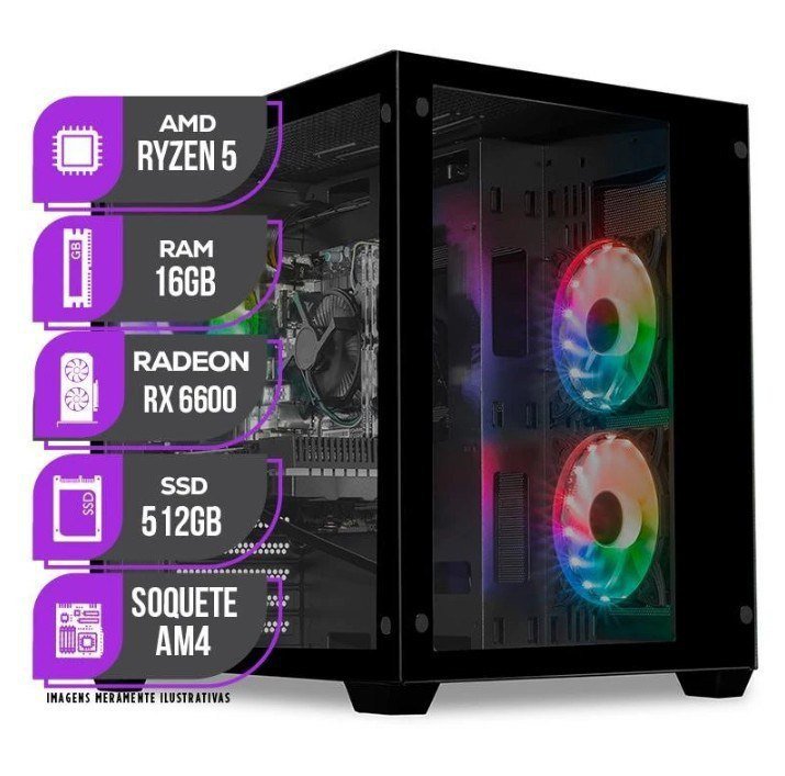 PC Gamer Mancer - AMD Ryzen 5 5500, RX 6600 8GB, 16GB DDR4, SSD M.2 512GB, Fonte 500W 80 Plus 🎮🖥️