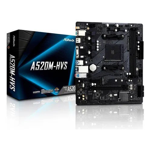 Placa Mãe AMD AM4 A520 2xDDR4 HDMI/VGA A520M-HVS Asrock Preto 🖥️