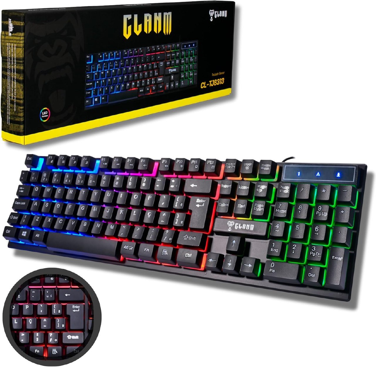 Teclado Gamer RGB LED Rainbow MTS • Membrana • Anti-Ghosting • ABNT-2 • USB-A • Multimídia FN 12 Teclas • Ideal para Jogos e Digitação • Setup Gamer • Elegante • Premium 🖱️🎮⌨️