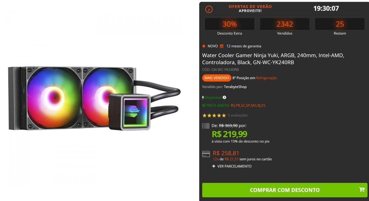 Water Cooler Gamer Ninja Yuki ARGB com Controladora 240mm 🧊💻