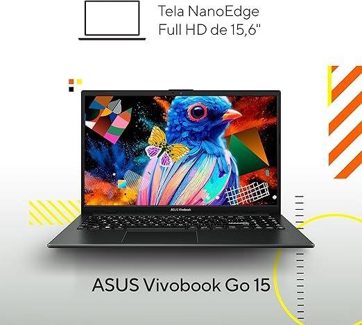 Notebook ASUS VivoBook Go 15, AMD RYZEN 5 7520U, 8GB, 256GB SSD, KeepOS, Tela 15,6" FHD, Mixed Black - E1504FA-NJ731 🖥️💻