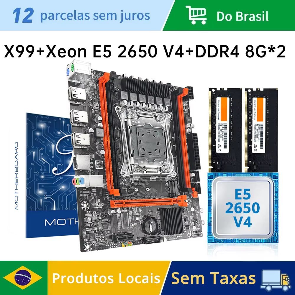 Kit x99 MOUGOL D4 + Xeon 2650v4 + 2x8GB 2133mhz ECC 🇧🇷