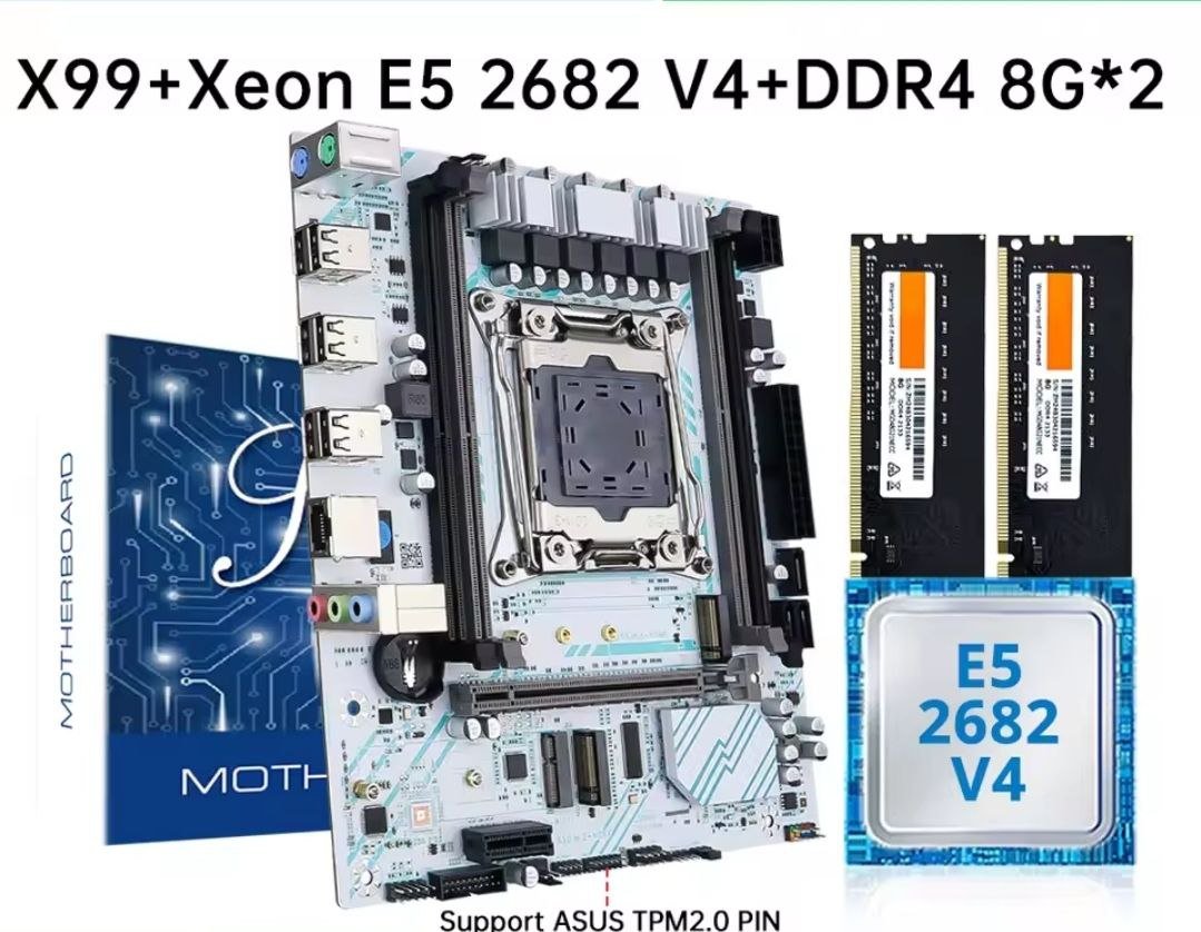 Kit de placa-mãe MOUGOL X99 com Intel Xeon E5 2682 V4 e DDR4 16G (2*8G) 2133MHz Dual Channel RAM M.2 NVME para host de desktop (ESTOQUE NO BRASIL) 🇧🇷🛒