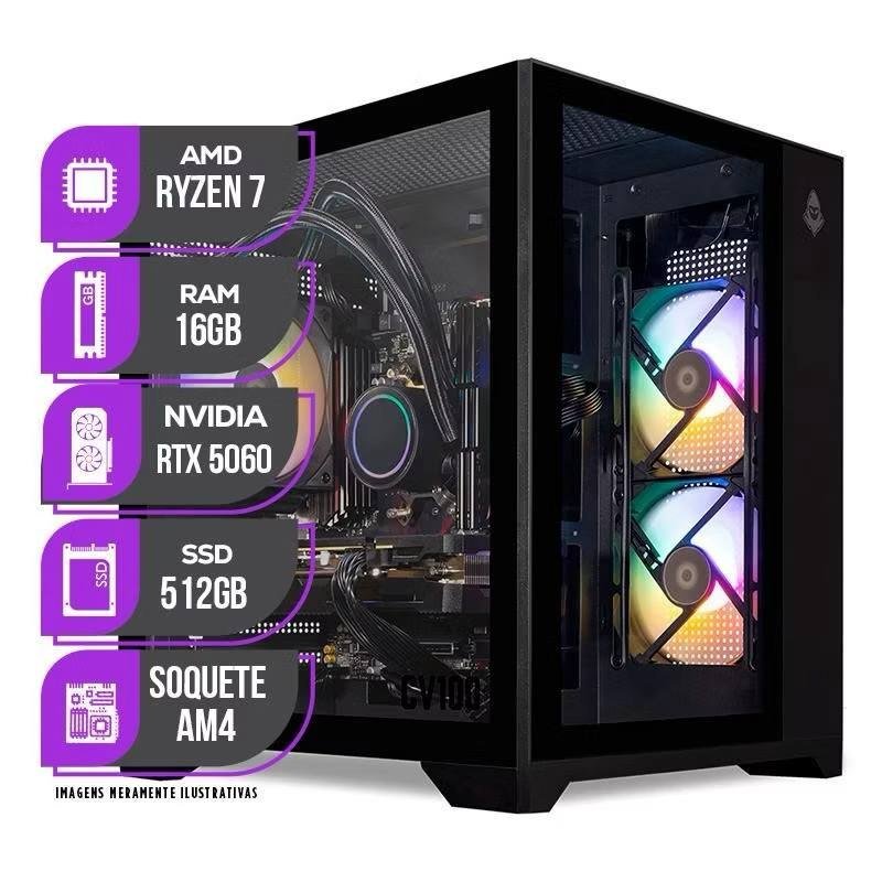PC Gamer Mancer, AMD RYZEN 7 5700X, Water Cooler, RTX 5060 8GB, 16GB DDR4, SSD M.2 512GB, Fonte 600W 80 Plus 🖥️🎮