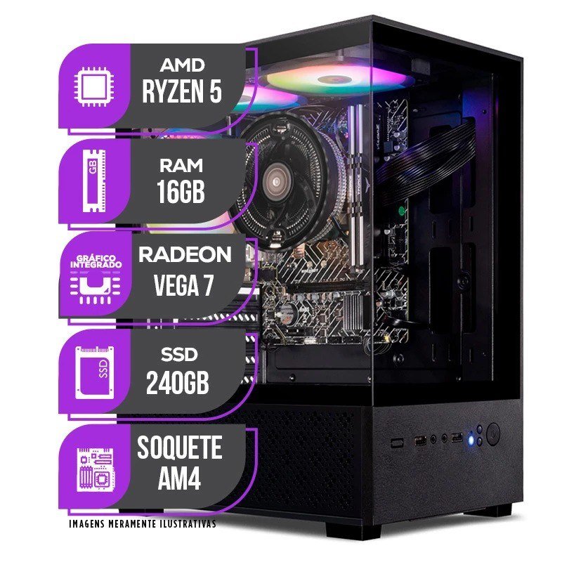 PC Gamer Mancer, AMD Ryzen 5 5600GT, Vega 7, 16GB DDR4, SSD 240GB, Fonte 400W 80 Plus 🖥️🎮