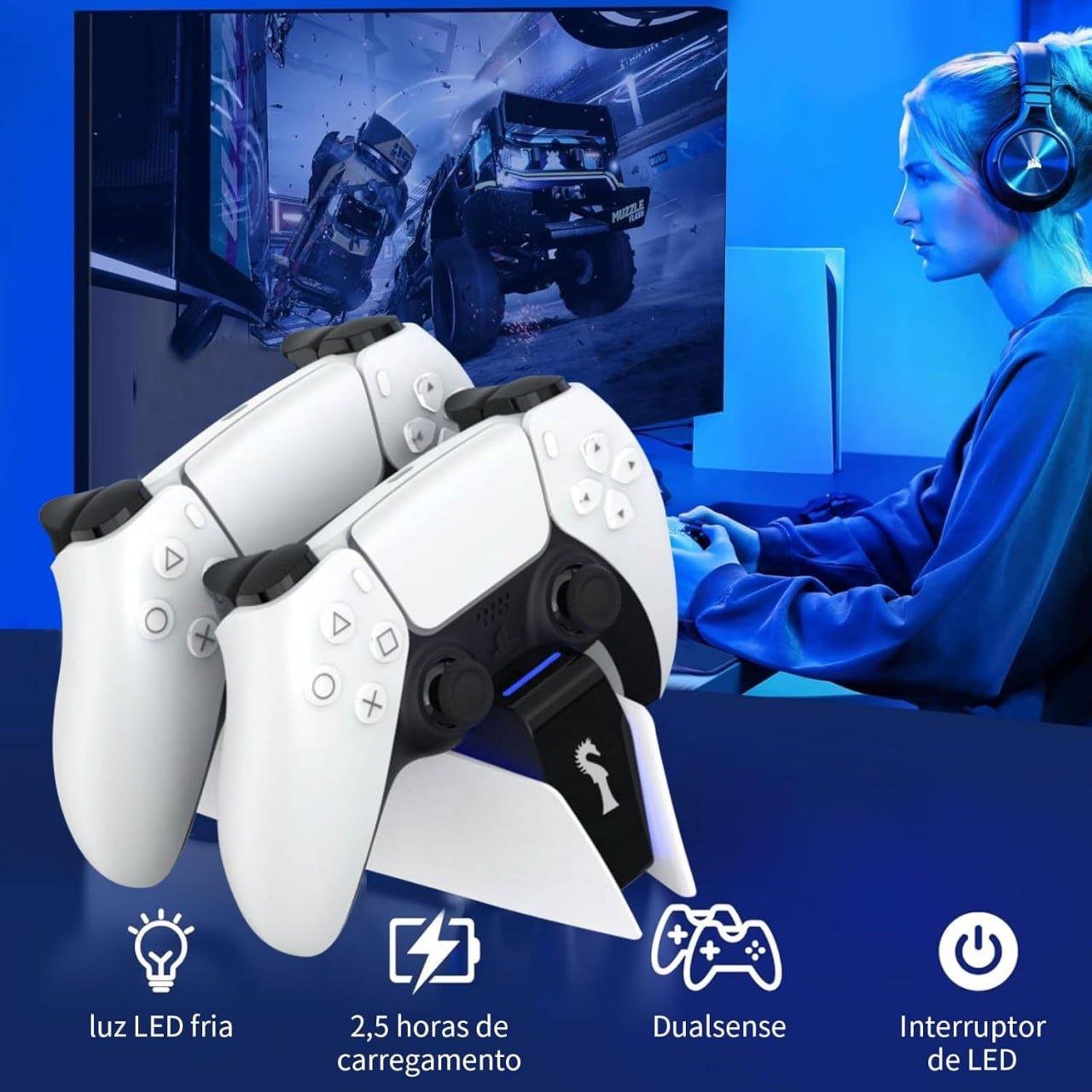 Base Carregamento PS5, Estação De Carregamento Base Dock P/ 2 Controles Sem Fio PS5 🕹️🎮