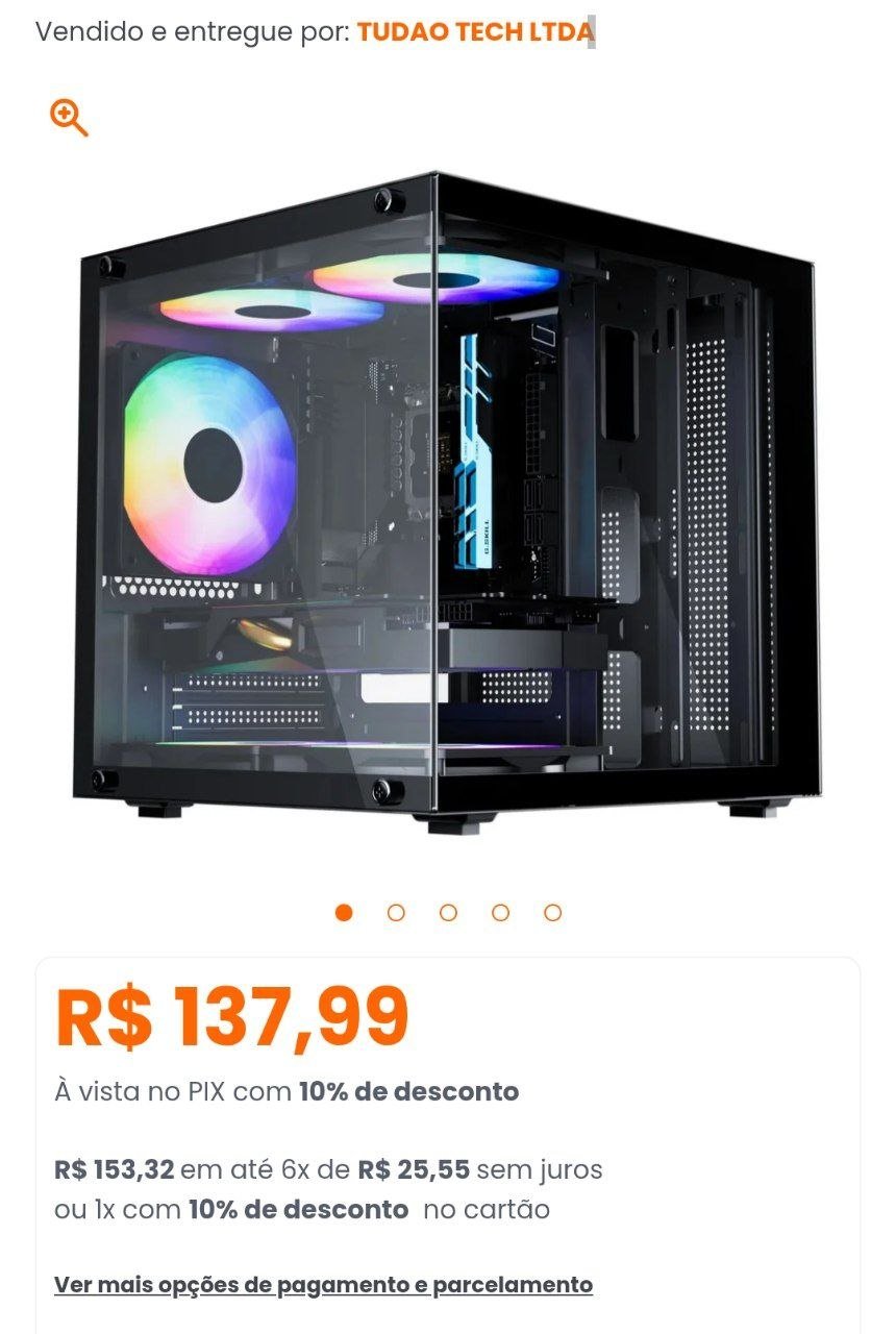 Gabinete Gamer Aquário Life Pro Bg-066 C/ 5 Cooler Fans Preto 🖥️🆒