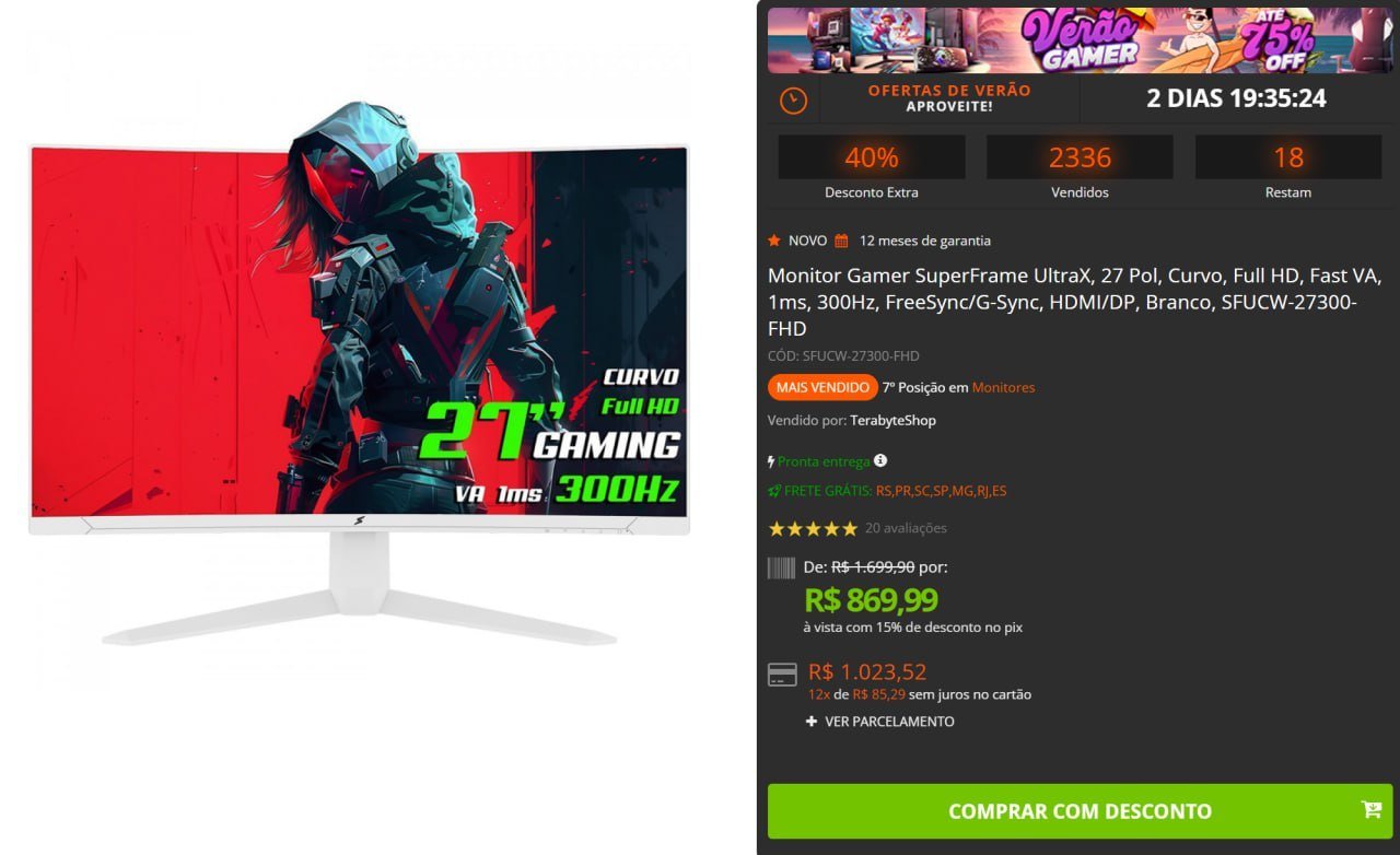 Monitor SuperFrame UltraX 27" Full HD, Fast VA, 1ms, 300Hz, FreeSync/G-Sync 🖥️