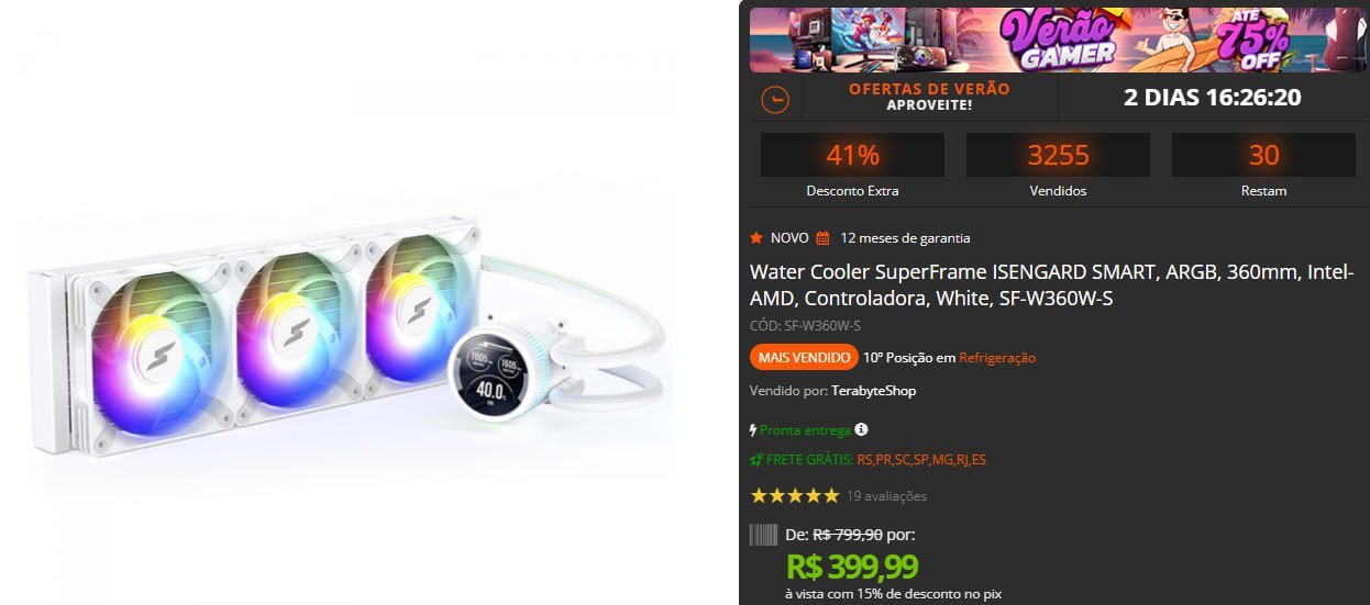 Water Cooler SuperFrame ISENGARD SMART, ARGB, 360mm, Intel-AMD, Controladora, White, SF-W360W-S 💧❄️