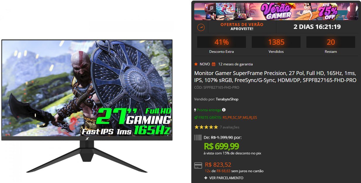 Monitor Gamer SuperFrame Precision, 27 Pol, Full HD, 165Hz, 1ms, IPS 🖥️
