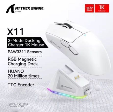 Mouse Gamer sem fio Attack Shark x11 Com Dock 🖱️🎮