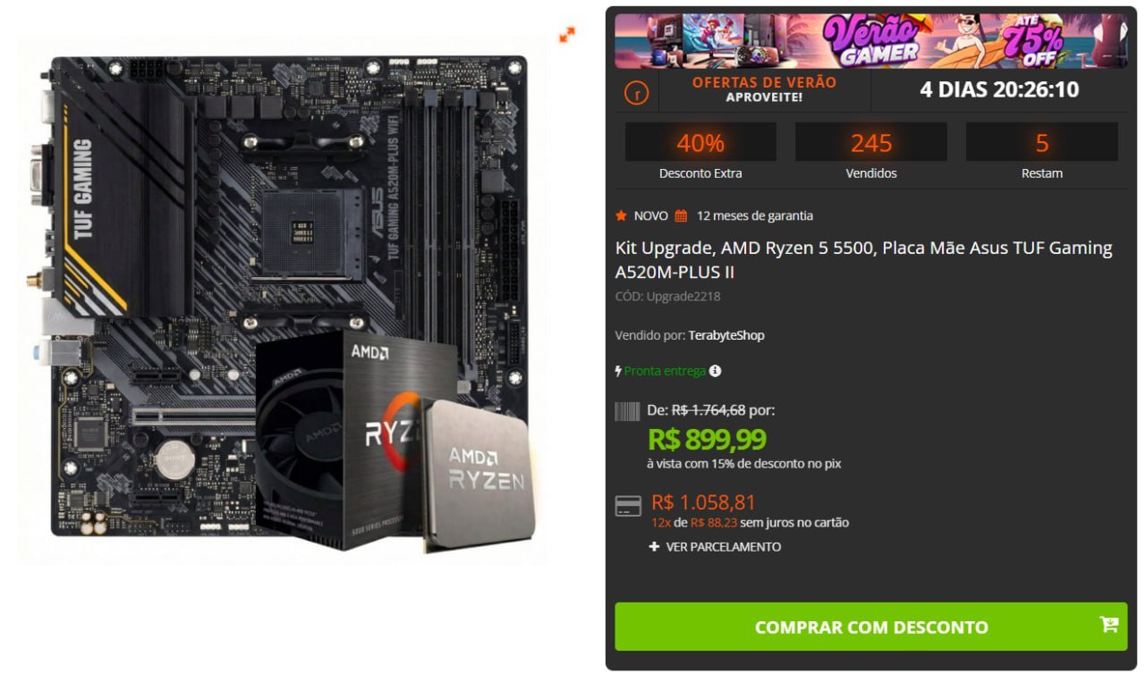 Kit Upgrade, AMD Ryzen 5 5500, Placa Mãe Asus TUF Gaming A520M-PLUS II 🖥️🔥