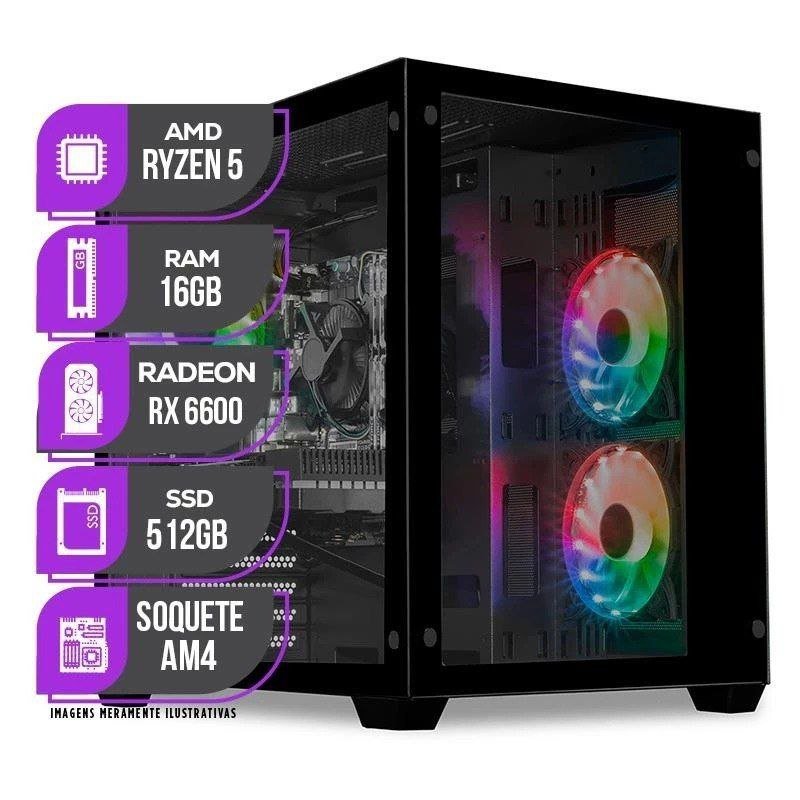 PC Gamer Mancer, AMD RYZEN 5 5500, RX 6600 8GB, 16GB DDR4, SSD M.2 512GB, Fonte 500W 80 Plus 🖥️🎮