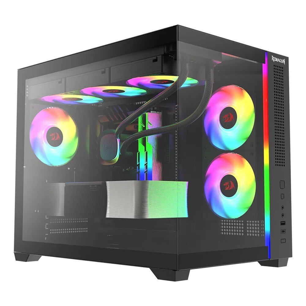 Gabinete Gamer Redragon Wideload Mini Lite, RGB, Mid Tower, Vidro Temperado, mATX, Sem Fan, Preto 🖥️🎮