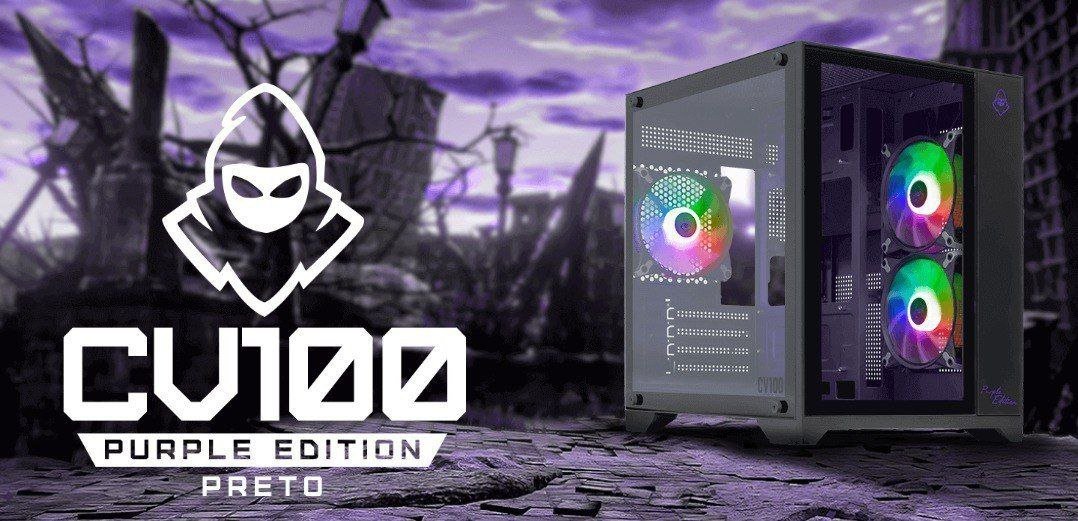 Gabinete Gamer Mancer CV100 Purple Edition, Mid-Tower, Lateral De Vidro, Com 3 Fans, Preto, MCR-CV100-PEB 🖥️🛒
