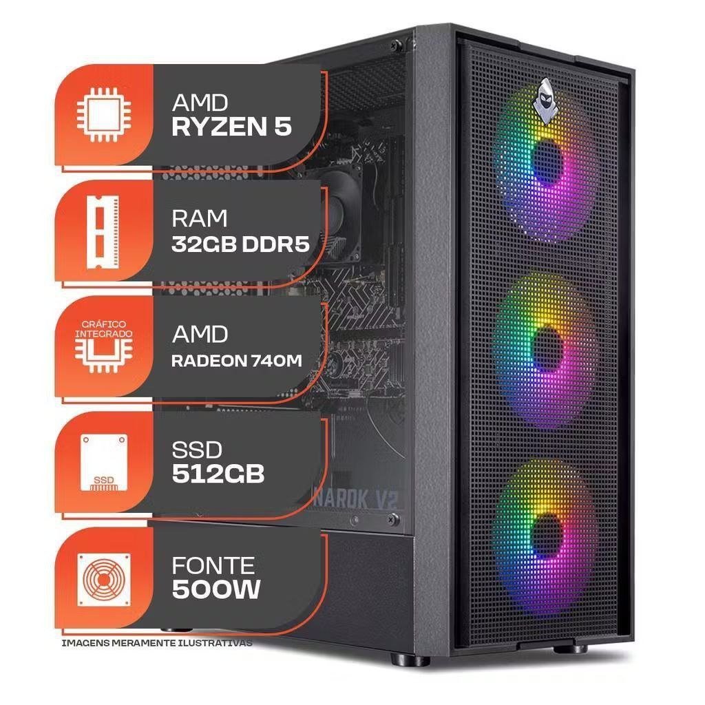 PC Gamer Forge, AMD Ryzen 5 8500G, 32GB DDR5, SSD M.2 512GB, Fonte 500W 80 Plus 🖥️🎮