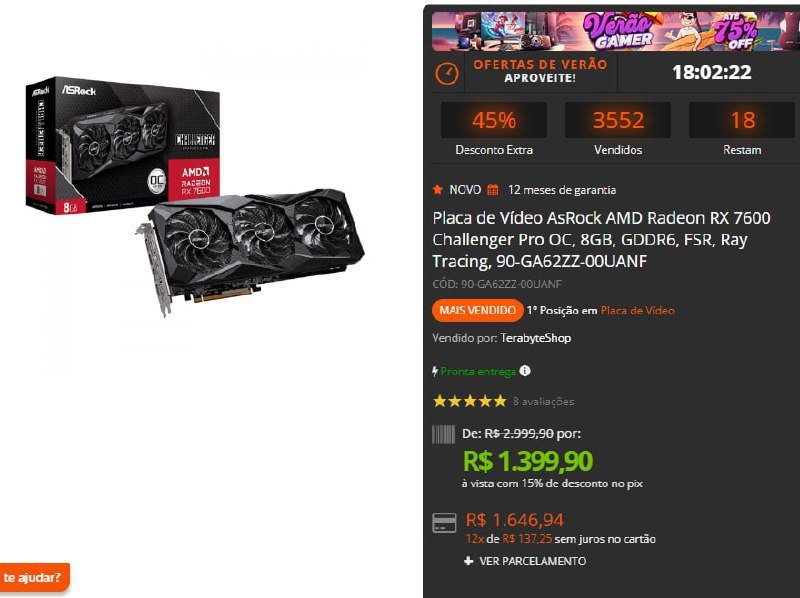 Placa de Vídeo AsRock AMD Radeon RX 7600 Challenger Pro OC 🛒🎮