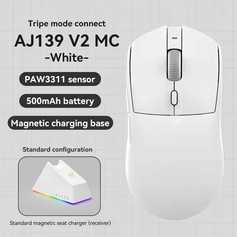 Mouse Sem Fio Ajazz AJ139 V2 MC PAW3311 com Dock de carregamento 🖱️🔋