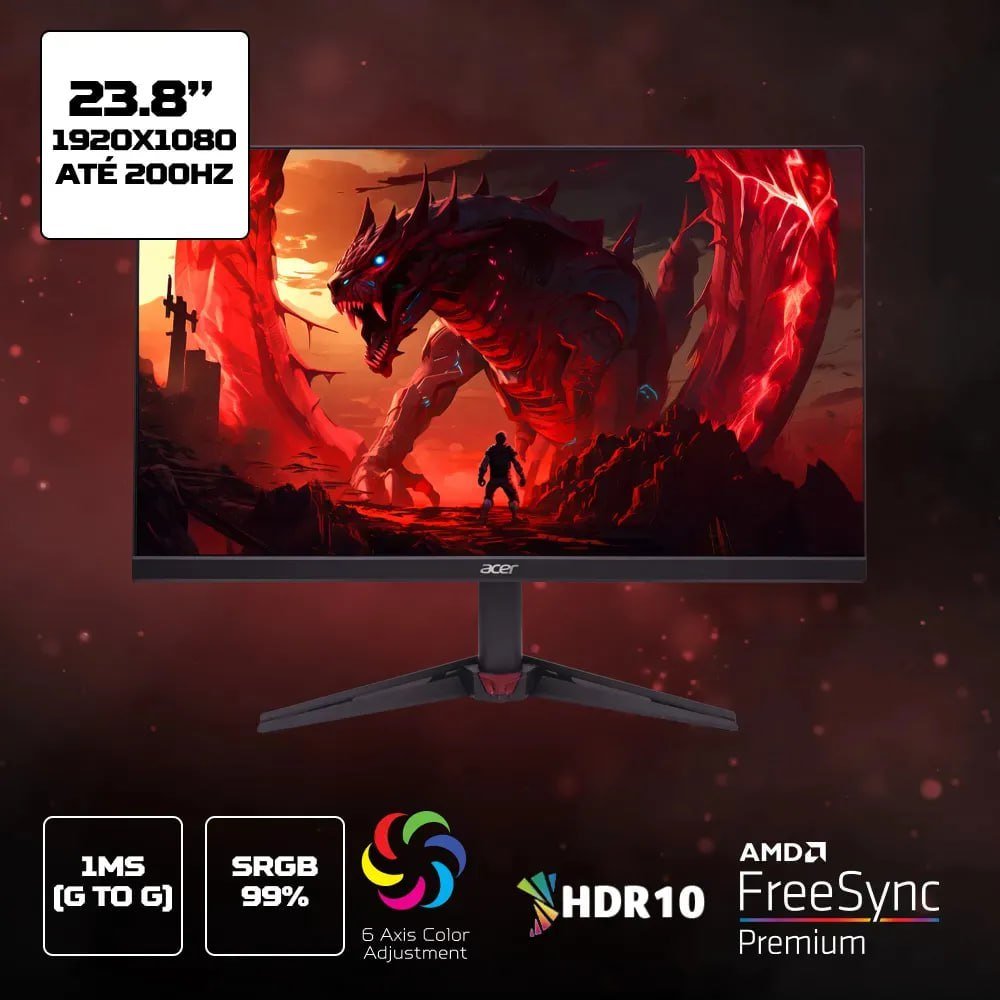 Monitor Gamer Acer Nitro 23.8” Full HD LED IPS 200 Hz 1ms VG240Y X1biip 🖥️🎮
