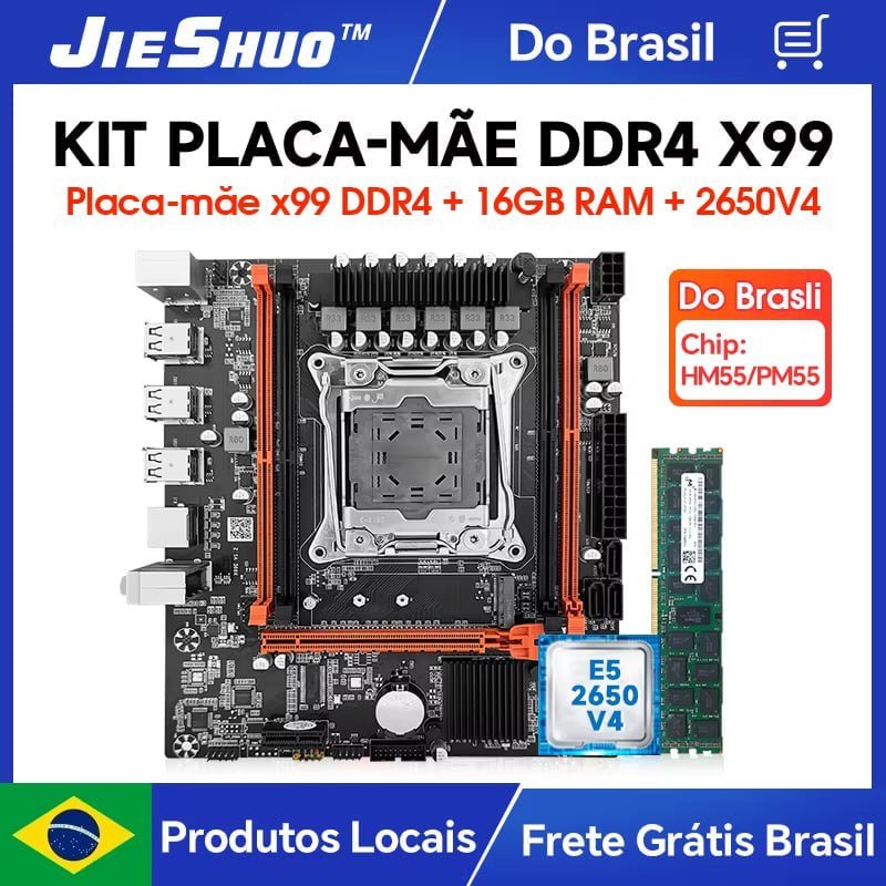 Kit X99 JieShuo, Placa mãe + E5 2650V4 + 16GB RAM ECC 🇧🇷🖥️