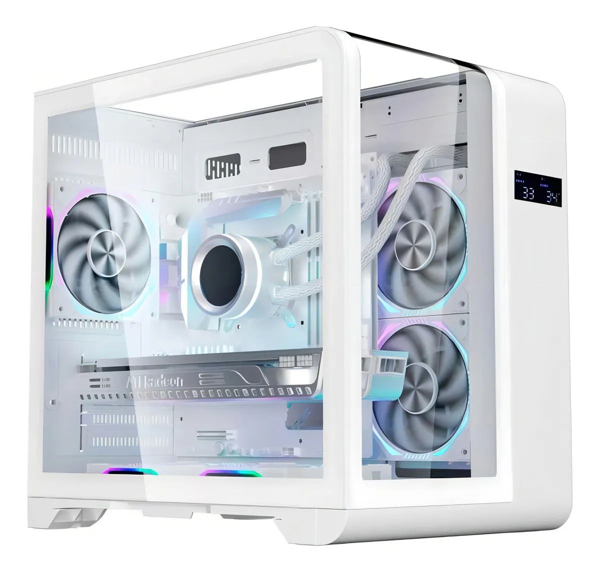 Mid tower Gamer Branco K-Mex Aquario CG-W8KI Cyberpunk c/ Display Digital 🖥️🎮