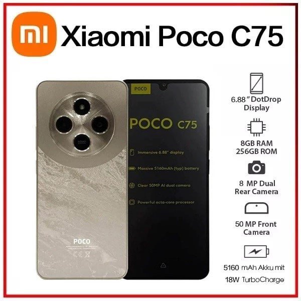 Smartphone Xiaomi Poco C75 Dourado 8GB RAM + 256GB 🛒📱