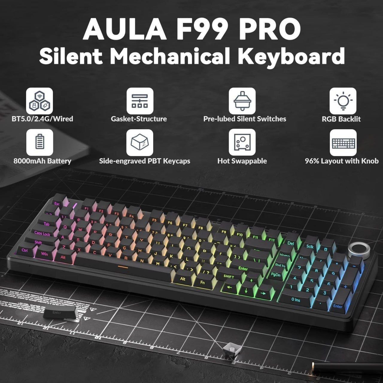 Teclado Mecânico Sem Fio Aula F99 Pro RGB 🇧🇷🖥️⌨️